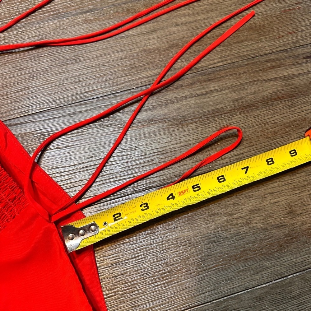 Free Assembly Red Dress Spaghetti Strap Smocked Bodice Tiered Midi M - Picture 10 of 17